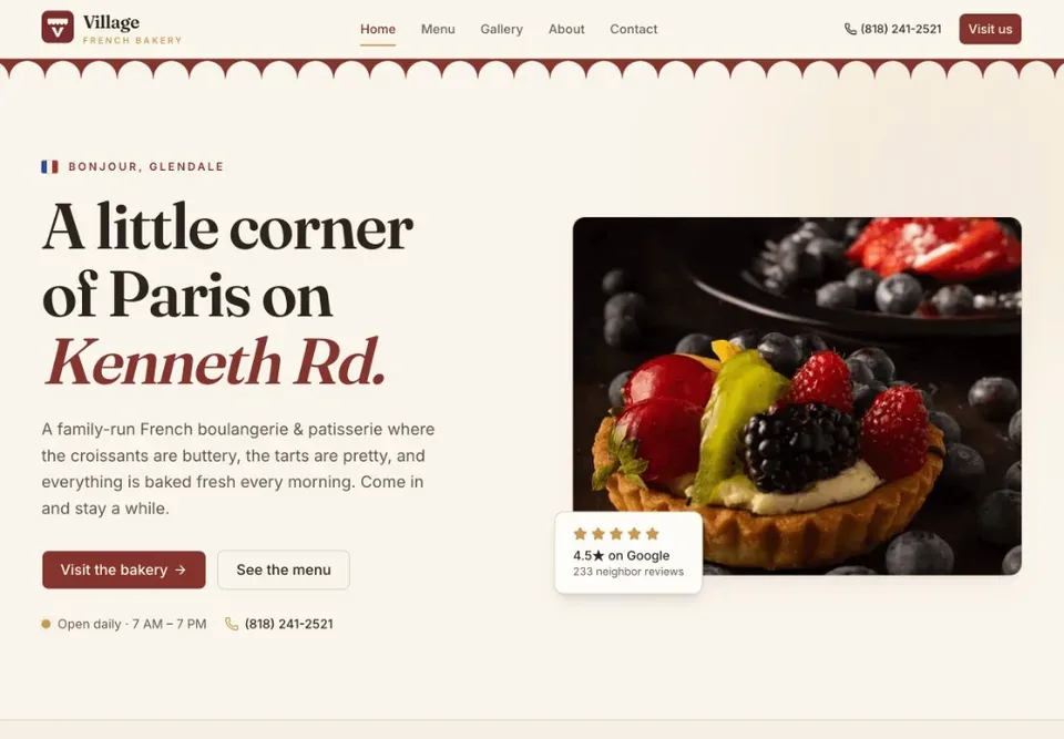 Website built by Webmojo for Village French Bakery